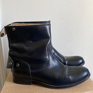 FRYE boots, black leather, moto boots. Retired style!